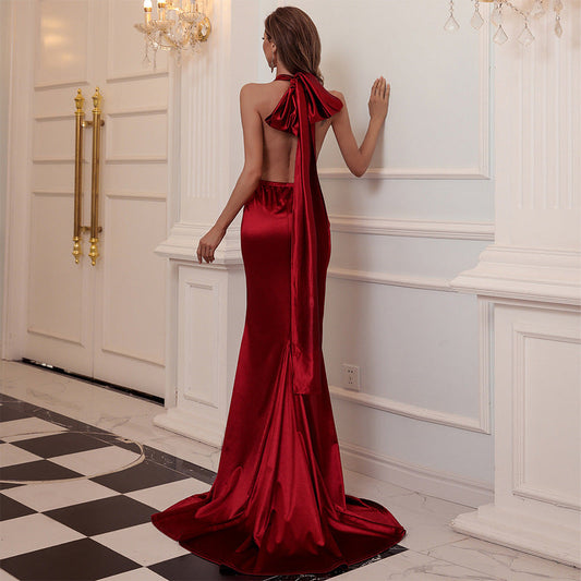 Wear Backless V-neck Party Banquet Strap Maxi Dress Formal Gown