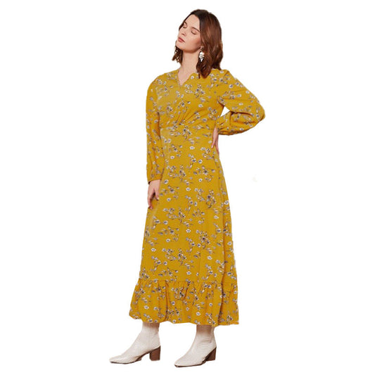 Year V neck Regular Sleeve Long Sleeve Printed Maxi Dress