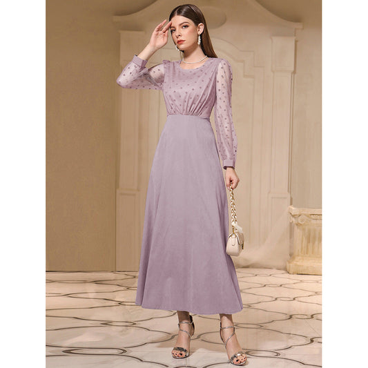 round Neck Long Sleeve High Waist Slim Dress