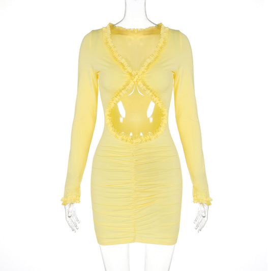 Solid Color Hollow Out Cutout Out Cropped Lace Sheath