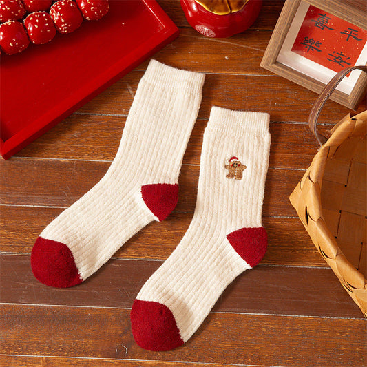 Cashmere Cartoon Embroidered Thick Warm Crew Christmas Socks