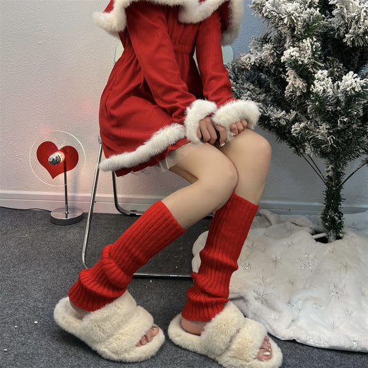 Soft Knit Warm Red Christmas Leg Warmers