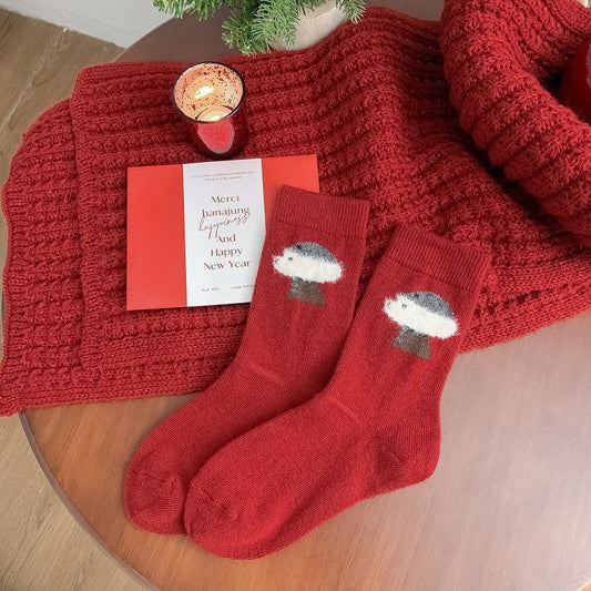 Mid Calf Warm Simple Christmas Socks