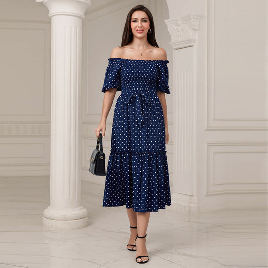 Elegant Woven High Waist Dress Long Dress