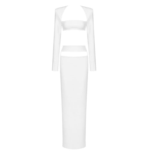 Suit Casual High End Two Piece Set Cropped Outfit Long Sleeve Stretch Dress Bandage Dress