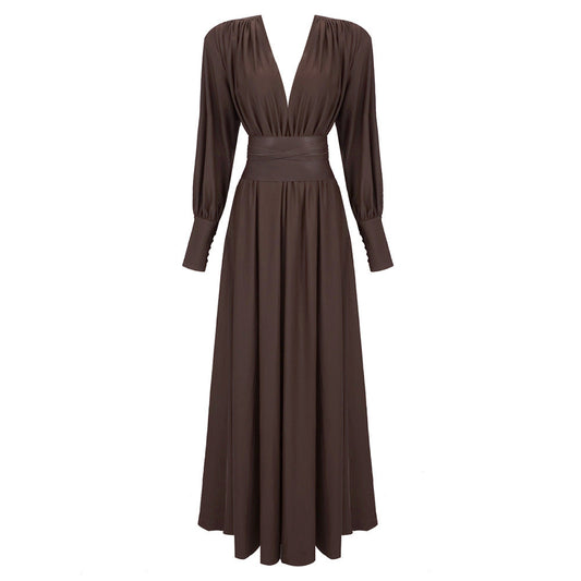 Chocolate Design Waist Seal Pleated Dress Brown Dress