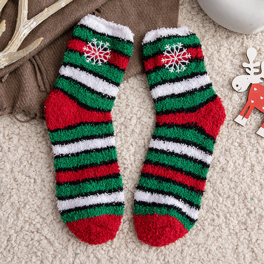 Soft Cotton Coral Fleece Cute Mid Calf Sleep Christmas Socks