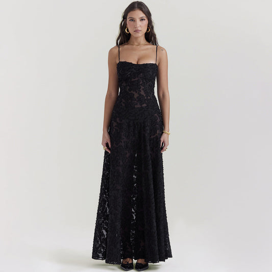 Black See through Cami Dress Backless Dress Maxi Dress Evening Dress
