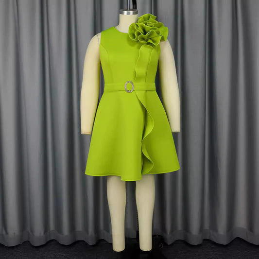 Three Dimensional Floral Dress Party Cocktail Sleeveless High Waisted Dresses