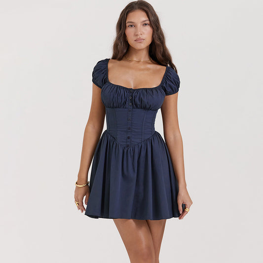 Sweet Spicy Boning Corset Slim Fit Puff Sleeve Square Collar
