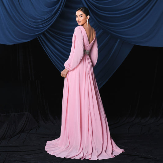 Long Sleeved Elegant V neck Long Slit Cocktail Evening Dress Bridesmaid Dress Large Swing