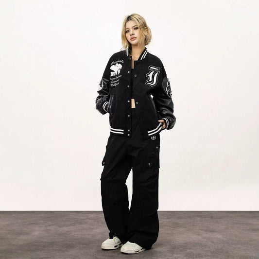 Patchwork PU Leather Baseball Jacket