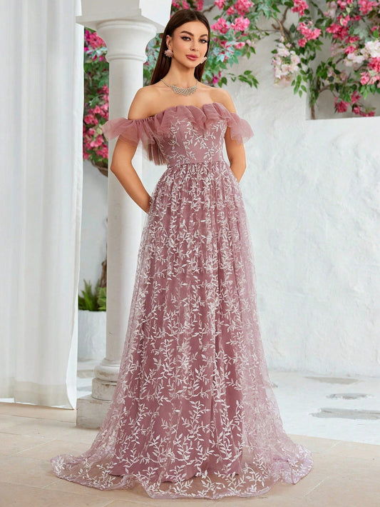 off Shoulder Large Slim Fit Evening Dress Birthday Party Cocktail Performance Graceful Formal Dress