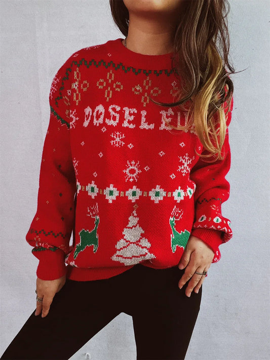 Fashion Korean Style Loose Pullover Christmas Red Sweater / S Sweaters-L