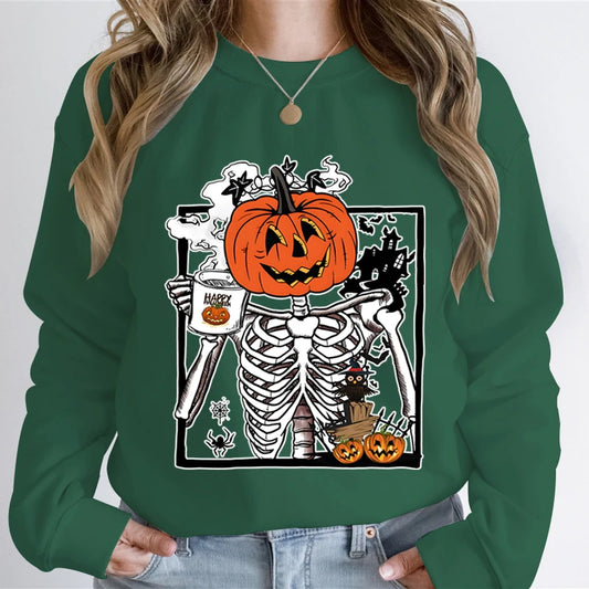 Pumpkin Skeleton Coffee Sweatshirt Top
