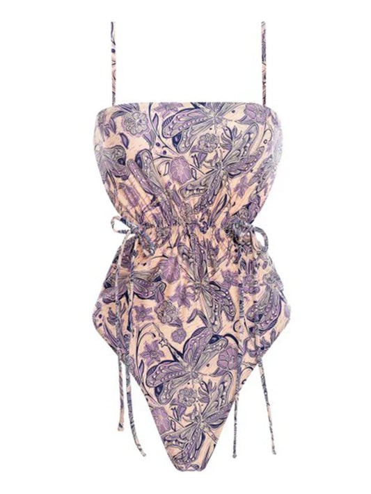 Purple Print Cross Strap Backless One Piece onepiece-250223