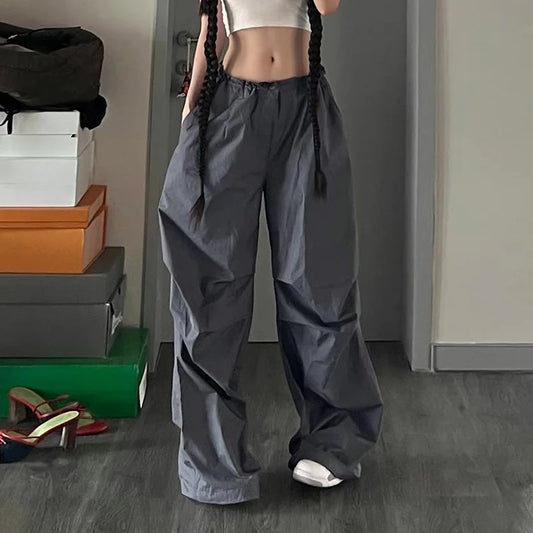Women Vintage Hip Hop Parachute Harajuku Streetwear Oversized Wide Pants