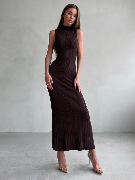 Women's Sleeveless Turtleneck Maxi Dress