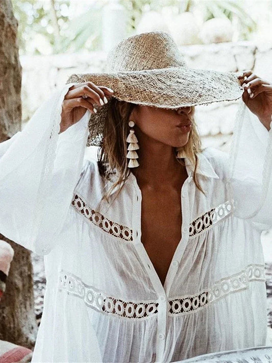 Single Breasted Bikini Cover Up WHITE / One Size