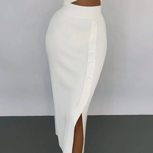 Knitted Top and Slit Midi Skirt Sets
