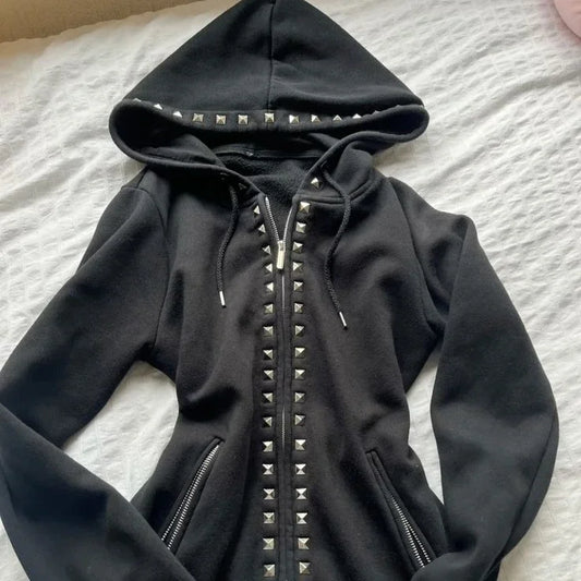 Rivet Zipper Slim Gothic Hoodie