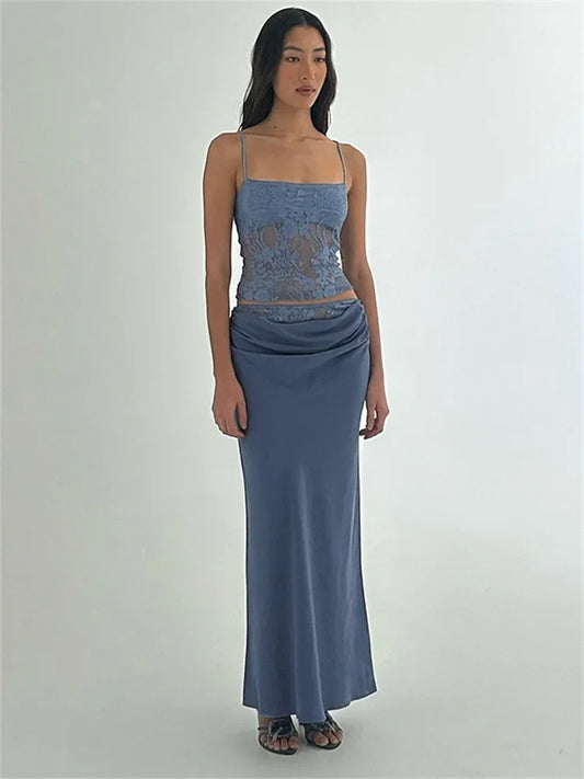 Women's Printed Spaghetti Strap Maxi Skirt Set