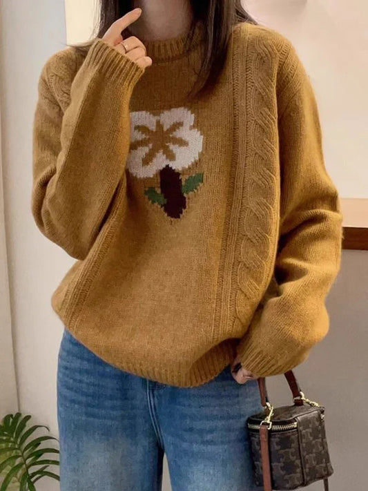 Floral Long Sleeve O Neck Sweater