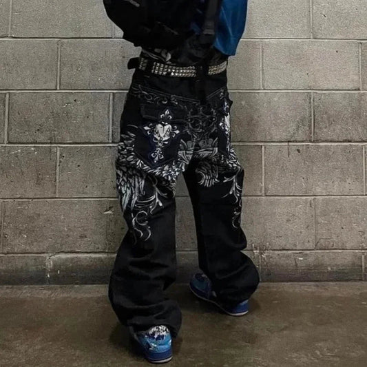 Y2K Gothic Design Print Loose Pant black / M