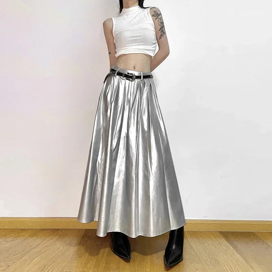 Tall Waist Folded Futuristic Skirt silver / S