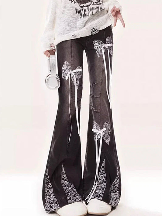 Dark Gothic Flare Denim Trouser Black / S