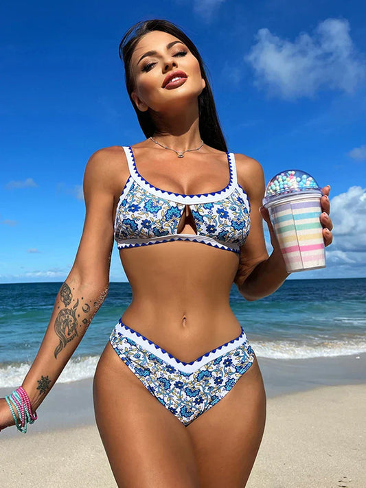 Push Up Floral Print Bikini Set blue / S