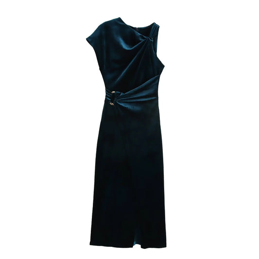 Asymmetric Sleeveless Velvet Dress