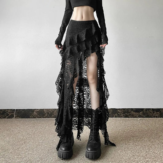 Frilly Patchwork Mini Skirt Black / S