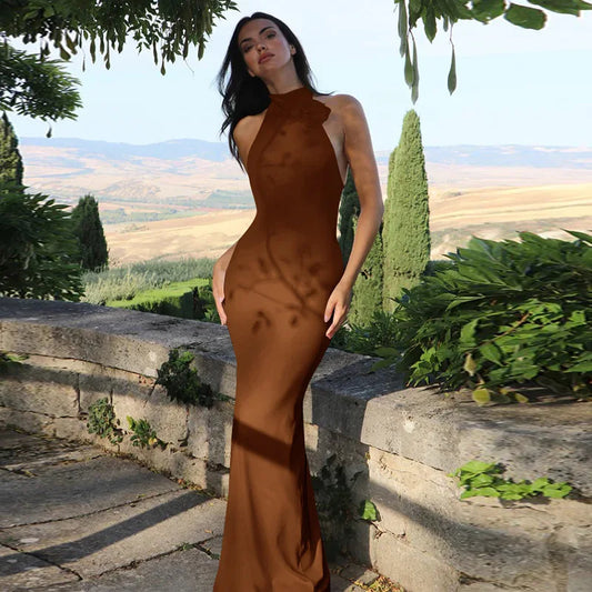 Halter Flower Backless Maxi Dress