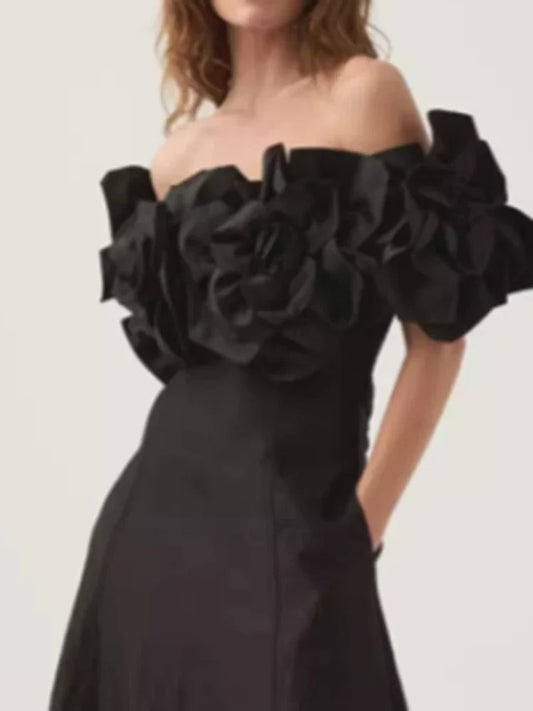 Women's Slash Neck 3D Flower Mini Dress