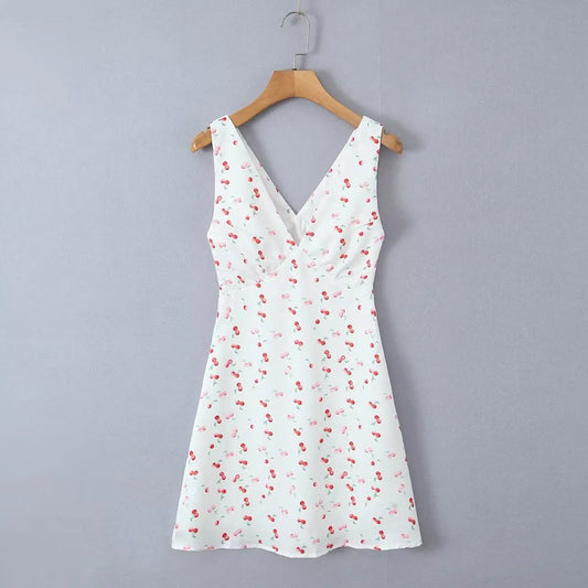 Women's Cherry Print Sleeveless Mini Dress