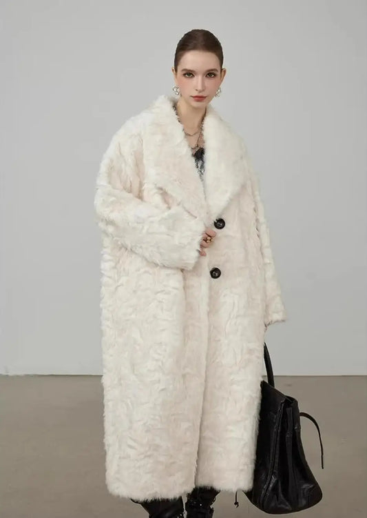 Large Lapel Shaggy Faux Fur Long Jacket