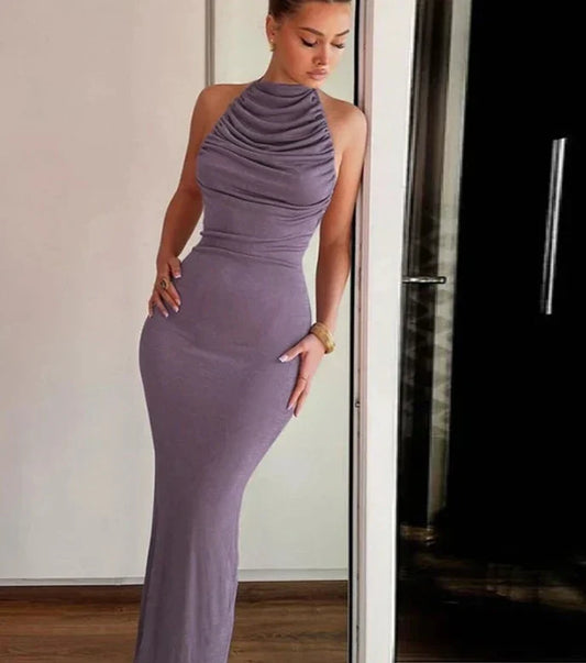 Ruched Halter Maxi Dress