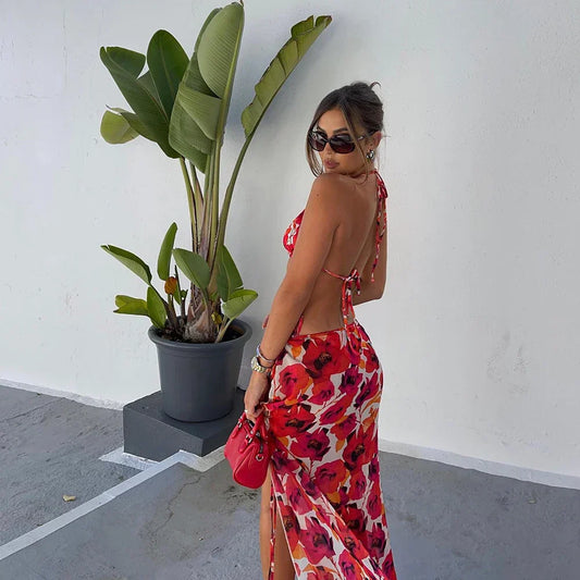 Folwer Print Skirt Three Piece Swimsuit Red / S