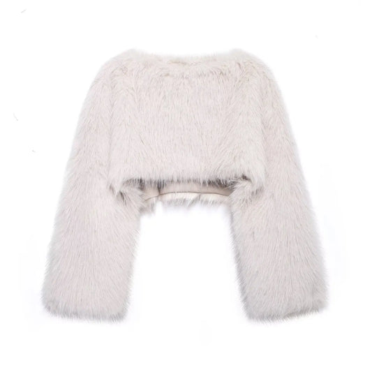 White Faux Fur Short Pullover Coat