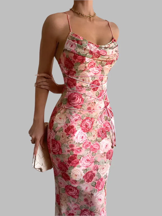 Floral Print Spaghetti Strap Long Dress