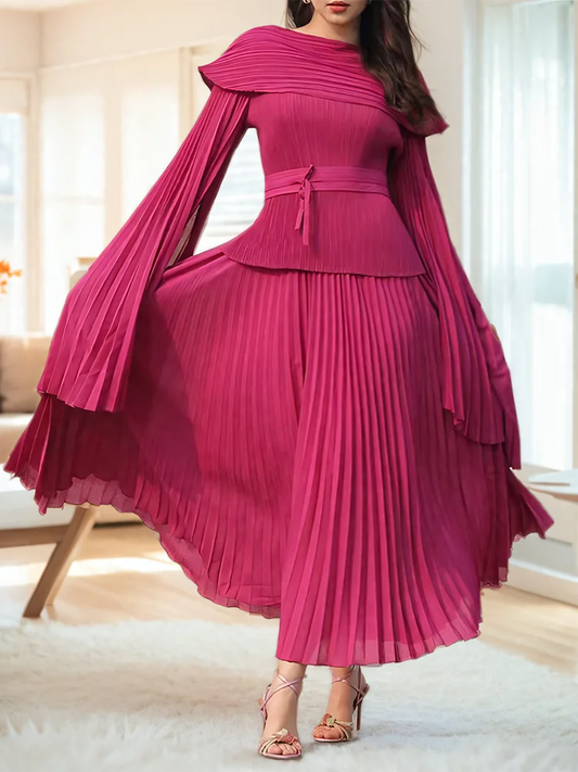 Flare Sleeves Top Elastic Waist Long Skirt Suit