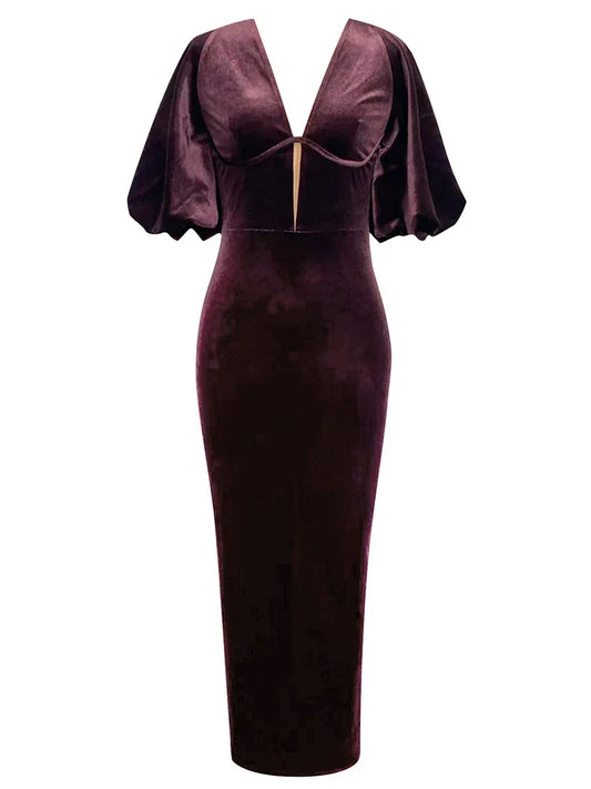 Backless Puff Lantern Sleeve Maxi Dress