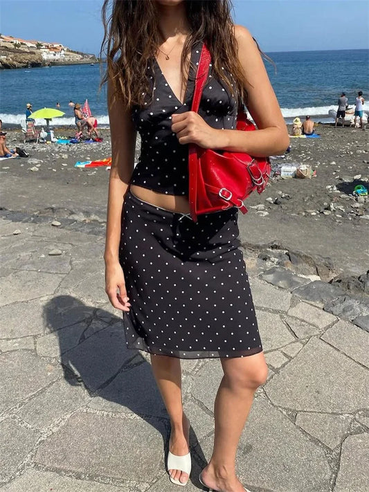 Lace-Up Sleeveless Top Bow Mini Skirt Outfits