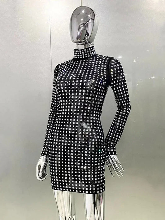 Diamond Crystal Long Sleeved Mini Dress