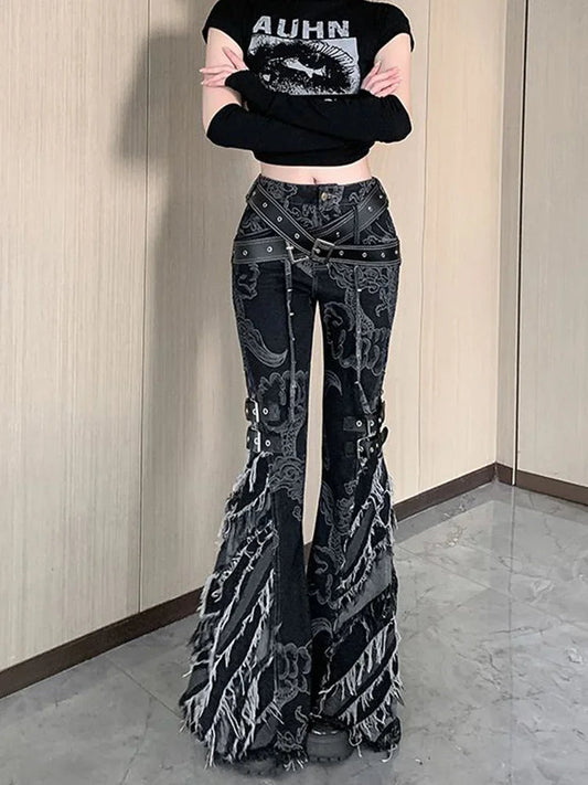 Printing Gothic Flare Slim Pant Black / S