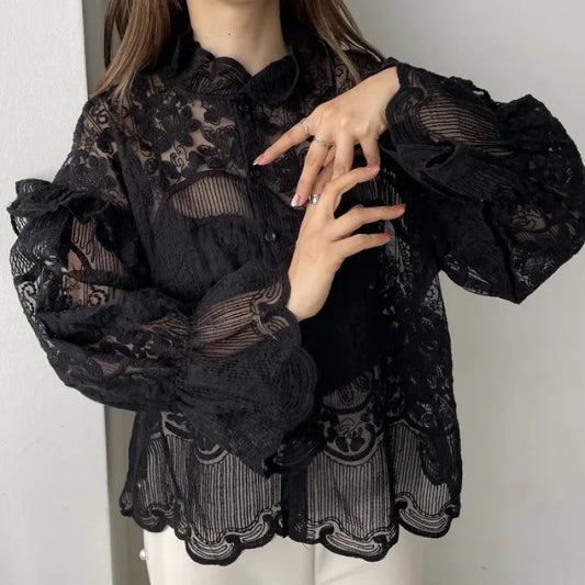 Embroidered Shirt and Strap Two Piece Lace Top