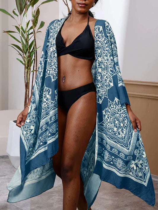 Printed Plus Size Bikini Cover Up Blue / One Size