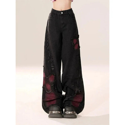 Dark Loose Butterfly Denim Pant Black / S