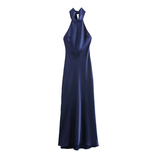 Solid Sleeveless Backless Bow Zipper Long Dress